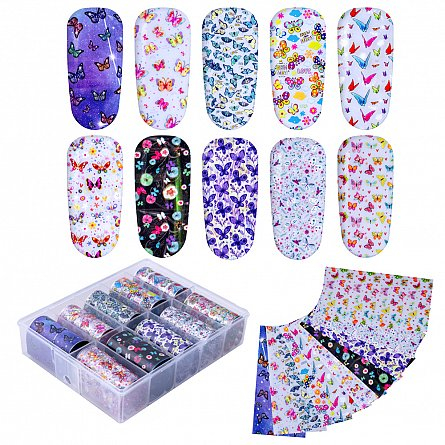 Folie de transfer pentru unghii Lila Rossa Butterfly Collection set 10 buc [2]
