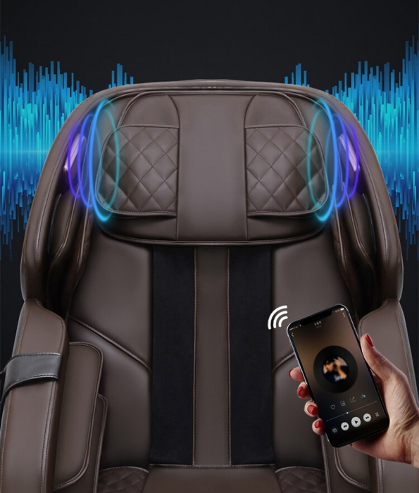 Fotoliu de masaj Hua, Lila Care, cu incalzire, functie bluetooth audio, zero gravity, piele ecologica, Negru Maro [2]