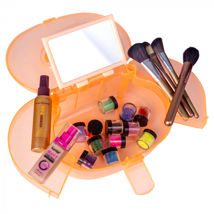 Geanta din plastic pentru cosmetice, Lila Rossa, cu oglinda, portocalie [4]