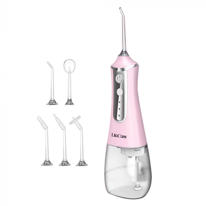 Irigator bucal profesional, dus bucal, Lila Care, Ultra-Portabil, 5 Capete Curatare, rezervor 350 ml, roz [3]