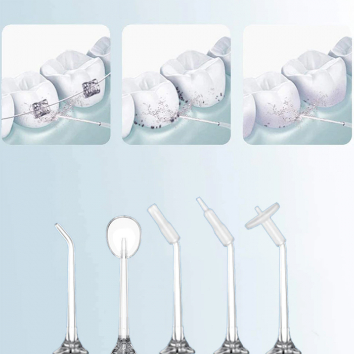 Irigator bucal profesional, dus bucal, Lila Care, Ultra-Portabil, 5 Capete Curatare, rezervor 350 ml, roz [2]