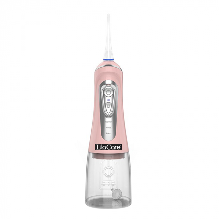 Irigator oral Lila Care, portabil, USB, jet de apa dentar, 3 moduri, rezervor de apa impermeabil dinti, 4 capete inlocuibile, 320 ml, Roz [5]