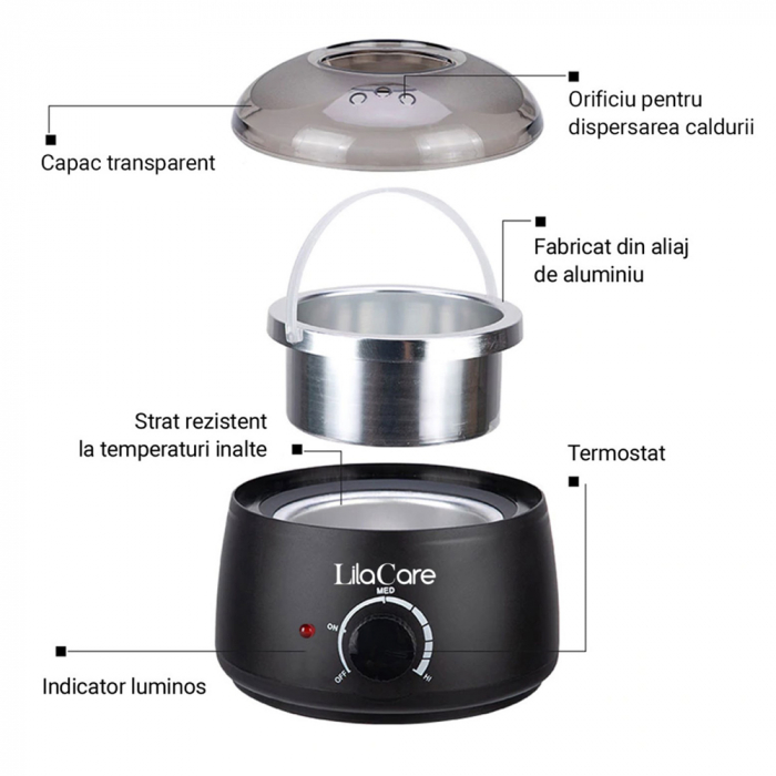 Kit epilare ceara granule Titanium Pink cu aparat de epilat cu ceara, ulei dupa epilat, spatule ceara, incalzitor ceara Lila Care [4]