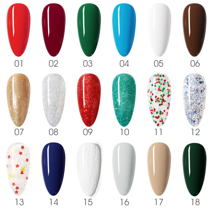 Kit oja semipermanenta Canni, colectie de Craciun, 17 culori, 1 gypsum gel, Catalog culori [13]