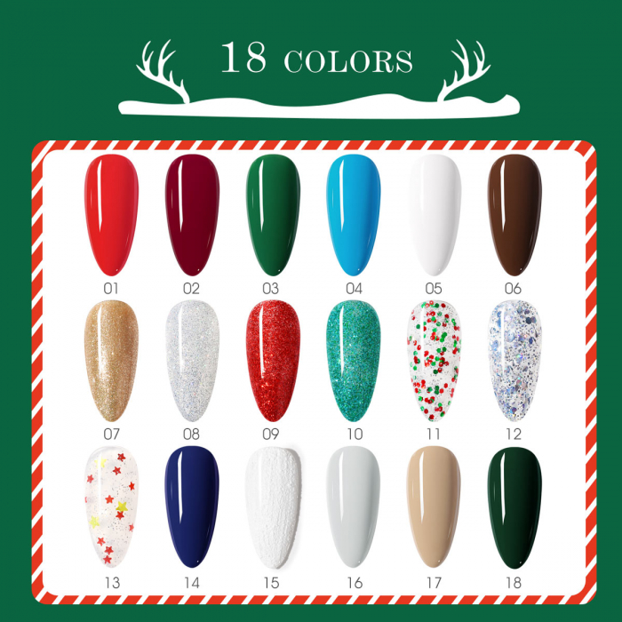 Kit oja semipermanenta Canni, colectie de Craciun, 17 culori, 1 gypsum gel, Catalog culori [14]