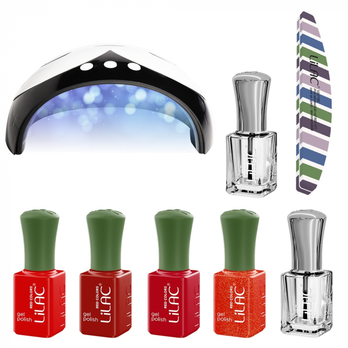 kit unghii cu Oja Semipermanenta Lilac Red 2 Hema Free [1]