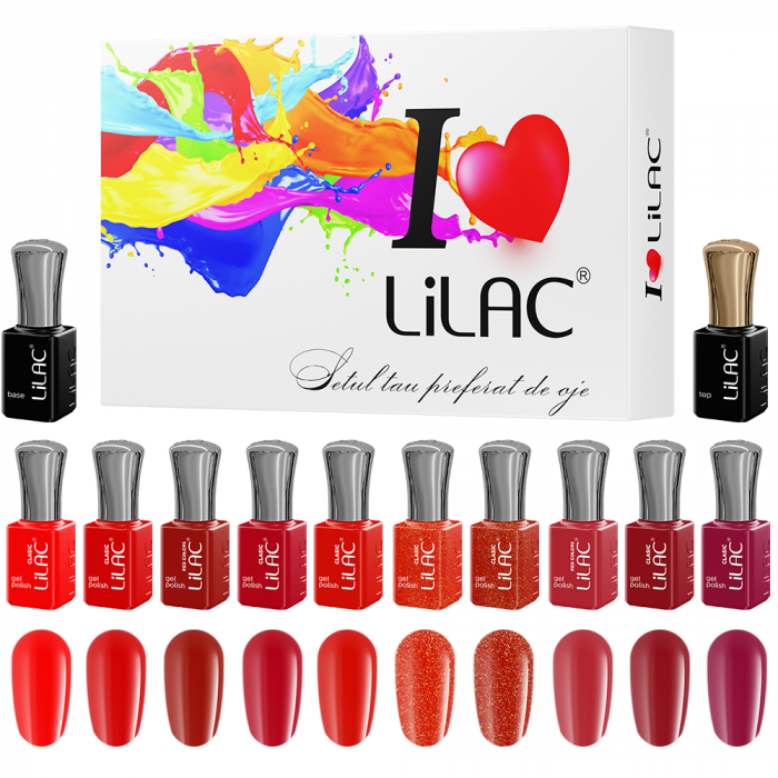 Kit oja semipermanenta Lilac, Red colors, 12 oje: 10 culori, base coat si top coat [8]