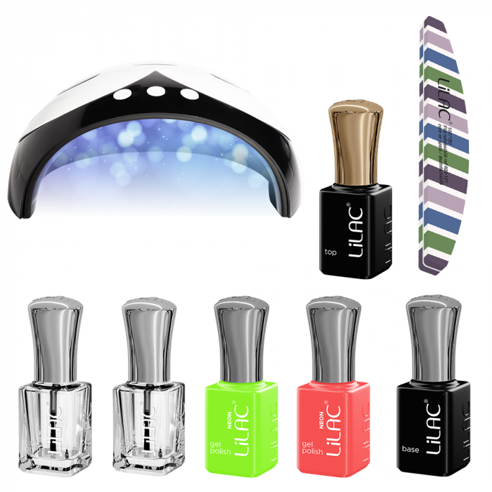 Kit oja semipermanenta Lilac Start Neon Colors, 6 oje, lampa 36 W si pila unghii [4]