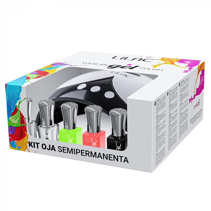 Kit oja semipermanenta Lilac Start Neon Colors, 6 oje, lampa 36 W si pila unghii [6]