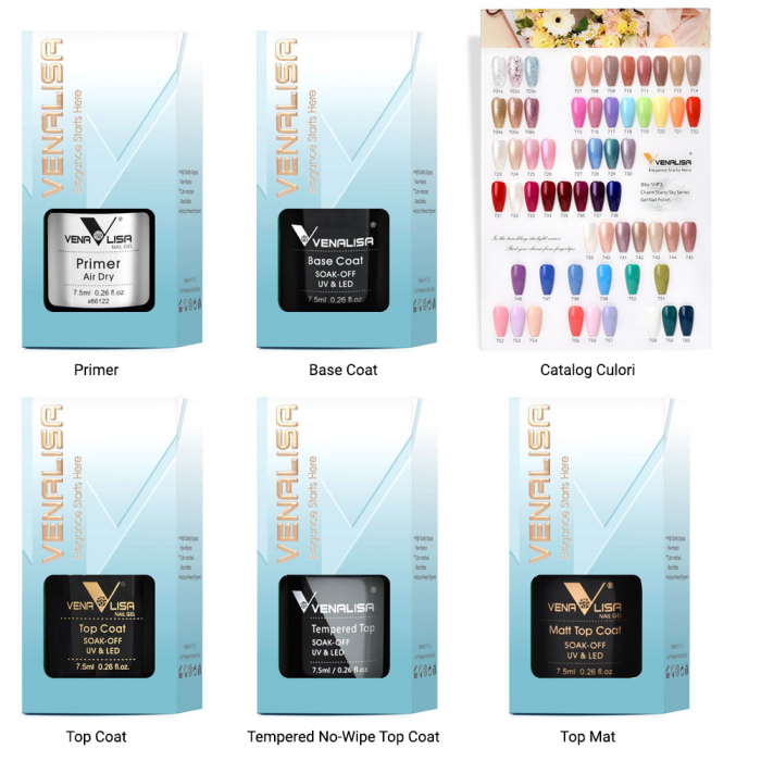 Kit oja semipermanenta VIP 3 Venalisa, 60 culori, Primer, Top Coat Mat, Top Coat, Base Coat, Tempered No-Wipe Top Coat, Catalog culori [3]