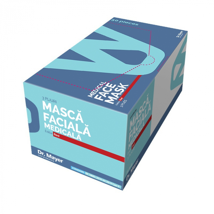 Masca fata nesterila Dr. Mayer rosie 4 straturi 50 buc. [3]