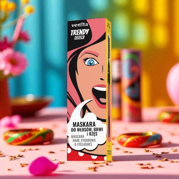 Mascara Colorată 3în1, pentru par, gene si sprancene, Candy Pink, Trendy, Venita, 13 g [2]