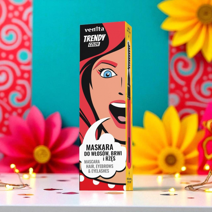Mascara Colorată 3în1, pentru par, gene si sprancene, Light Red, Trendy, Venita, 13g [2]
