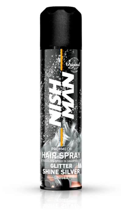 NishMan Glitter Shine Silver - Spray de par cu slicipici argintiu 150ml [1]