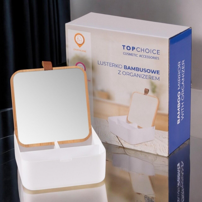 Oglinda de machiaj patrata, cu rama de bambus si organizator, Top Choice 85147 [2]