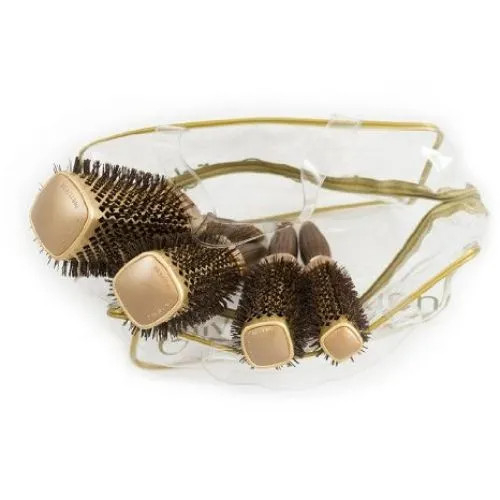 Olivia Garden Kit cu 4 perii profesionale patrate pentru par Expert Blowout Straight Wavy Bristles Gold&Brown [2]
