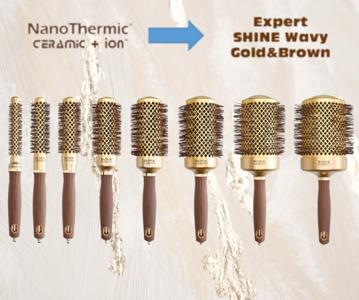 Olivia Garden Perie profesionala de par 35mm Expert Blowout Shine Wavy Bristles Gold&Brown [3]