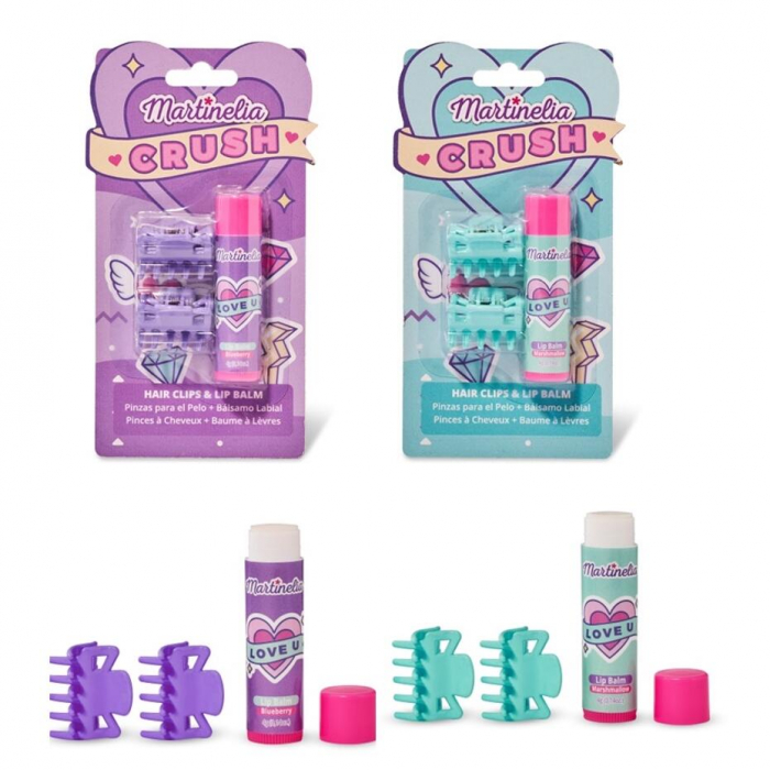 Pachet 2 Set balsam de buze cu aroma de bezele afine si agrafe asortate Crush Martinelia 11101, 4 g [4]