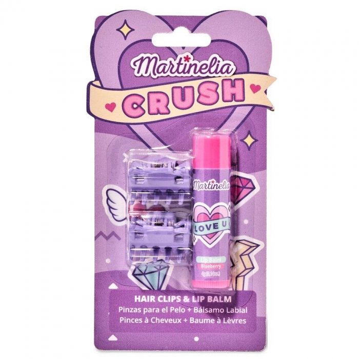 Pachet 2 Set balsam de buze cu aroma de bezele afine si agrafe asortate Crush Martinelia 11101, 4 g [3]