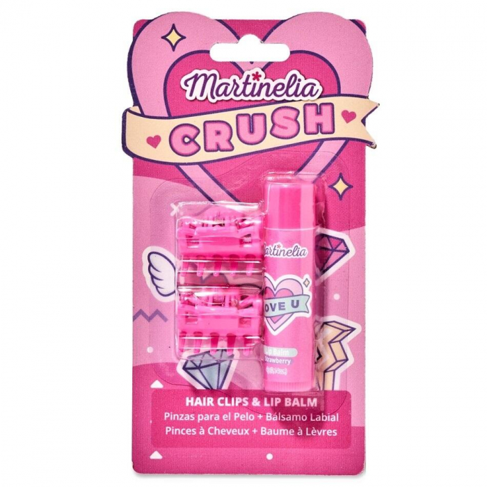Pachet 2 Set balsam de buze cu aroma de bezele capsuni si agrafe asortate Crush Martinelia 11101, 4 g [2]