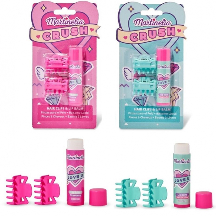 Pachet 2 Set balsam de buze cu aroma de bezele capsuni si agrafe asortate Crush Martinelia 11101, 4 g [4]