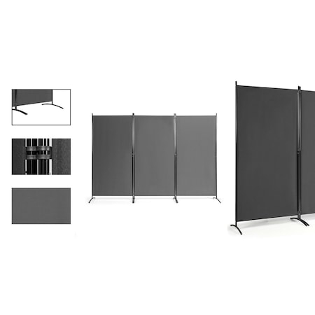 Paravan textil 3 panouri 260 x 180 cm negru [2]