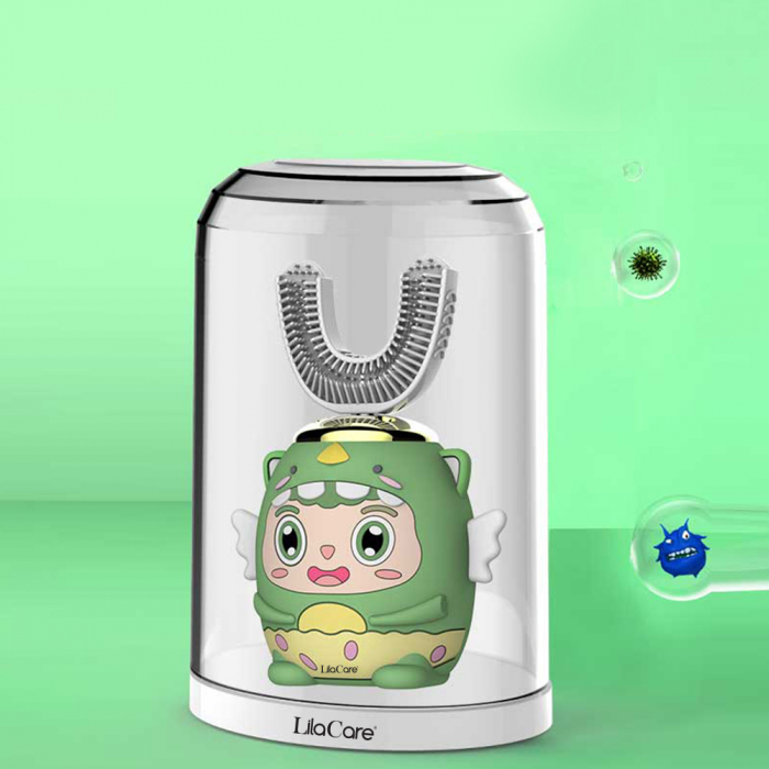 Periuta de dinti electrica pentru copii Lila Care, tip U, cu incarcare USB, cu 5 viteze, verde [2]