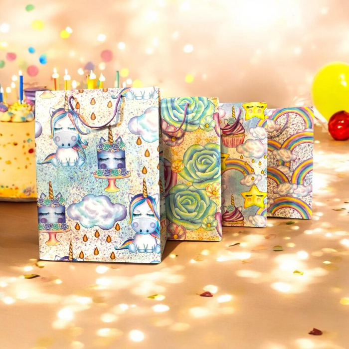 Pungi de cadou pentru copii, XL, set de 12 buc, model Unicorn [2]