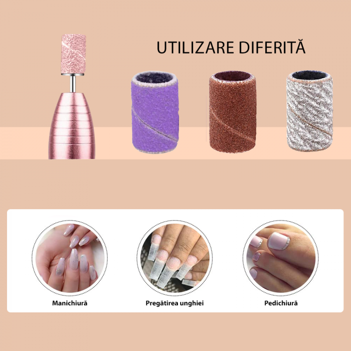 Rezerve smirghel pentru freza unghii, 100 bucati, maro, #100, inele smirghel pentru pila electrica unghii [3]