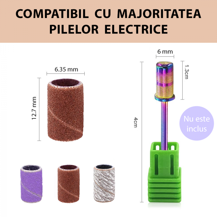 Rezerve smirghel pentru freza unghii, 100 bucati, maro, #100, inele smirghel pentru pila electrica unghii [5]
