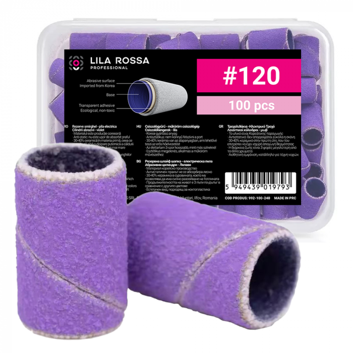 Rezerve smirghel pentru freza unghii, 100 bucati, mov, #120, inele smirghel pentru pila electrica unghii [2]