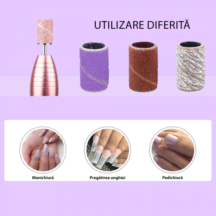 Rezerve smirghel pentru freza unghii, 100 bucati, mov, #80, inele smirghel pentru pila electrica unghii [3]