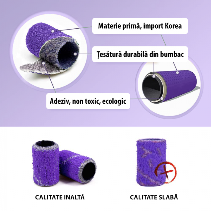 Rezerve smirghel pentru freza unghii, 100 bucati, mov, #80, inele smirghel pentru pila electrica unghii [4]
