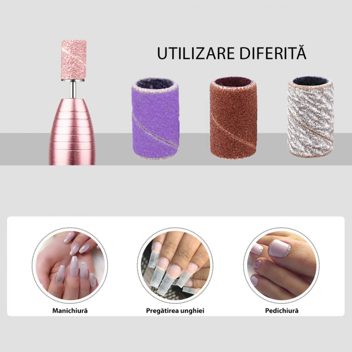 Rezerve smirghel pentru freza unghii, 100 bucati, zebra, #120, inele smirghel pentru pila electrica unghii [3]