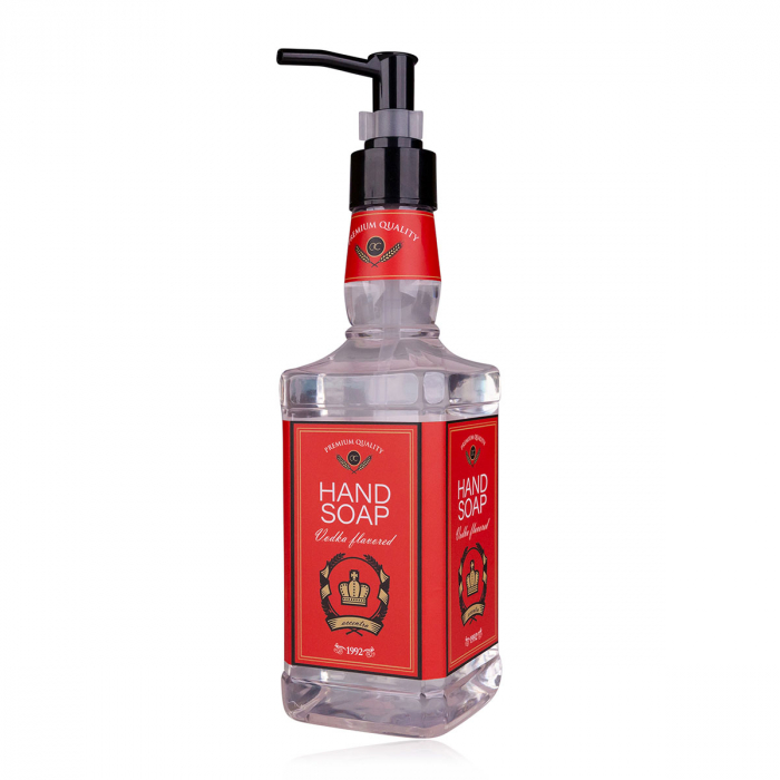 Set cadou barbati, sapun, 480ml hand soap VODKA FLAVOR in vodka bottle, fragrance: Vodka, col. red/transparent, PU 6/24, set cadou craciun [1]