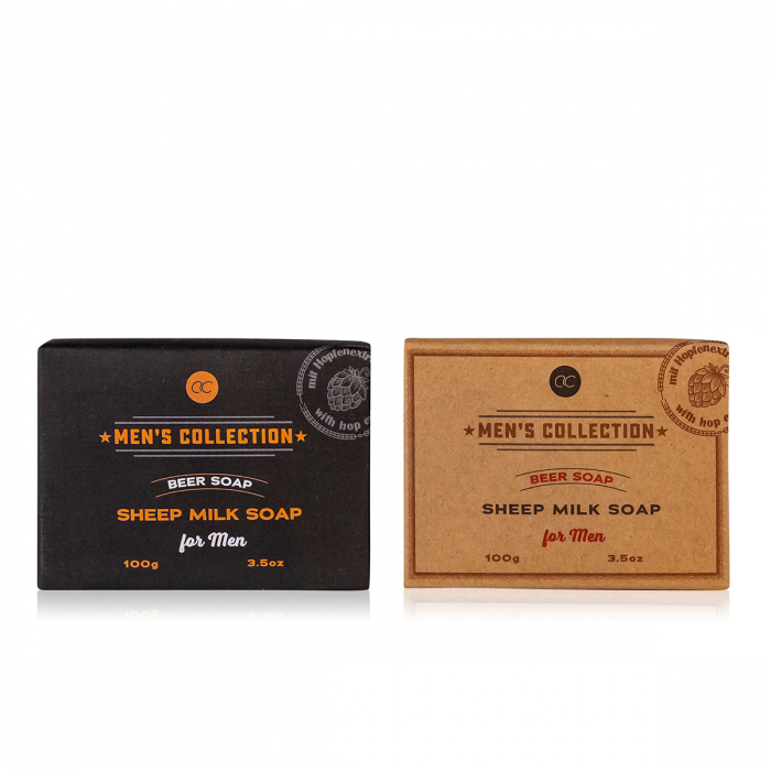 Set cadou barbati, sapun, 100g sheep milk soap MEN'S COLLECTION handmade with hop extract fragrance: men´s musk, col. orange, PU 12 in display, set cadou craciun [1]