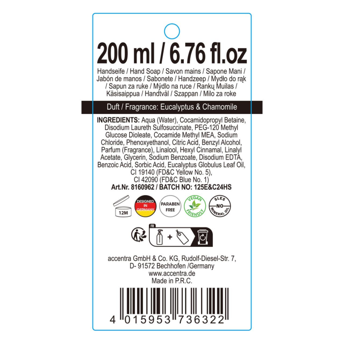Sapun lichid de maini Eucalyptus & Chamomile Rise & Shine, Accentra, 8160962, 200ml [4]