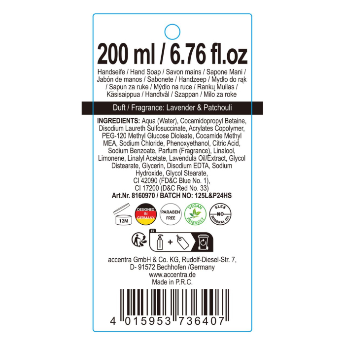 Sapun lichid de maini Lavender & Patchouli, Sleep Well, Accentra, 8160970, 200ml [2]