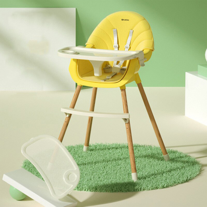 Scaun de masa Karemi, pentru bebe, multifunctional, cu tavita, galben [2]