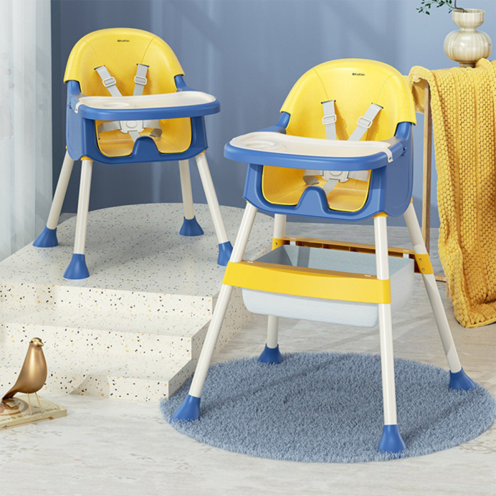 Scaun de masa Karemi, pentru bebe, multifunctional, cu tavita si compartiment depozitare, galben [2]