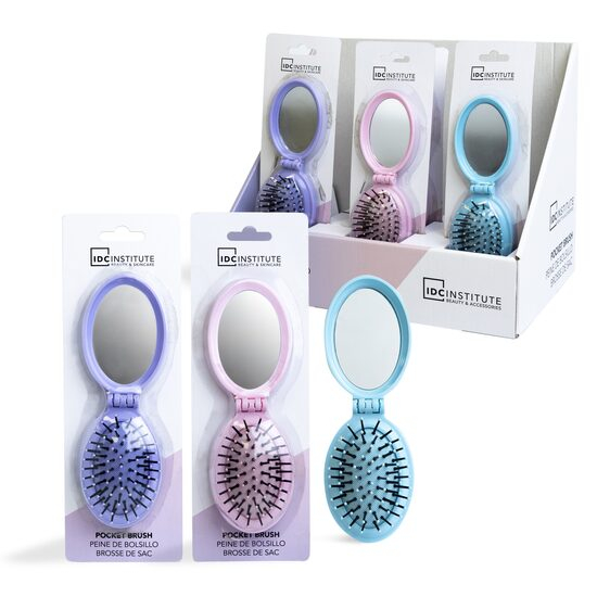 Set 24 bucati Perie pliabila cu oglinda pastel IDC Institute 18301RB [1]