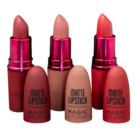 Set 3 buc Ruj buze mat, Nudes to Passion Matte Lipstick, Magic Studio 60732 - nude, red, wine [1]