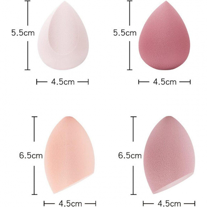 Set 4 bureti machiaj, pentru aplicarea fondului de ten, Blender, stil lacrima Top Choice 38538, cu cutie depozitare [2]