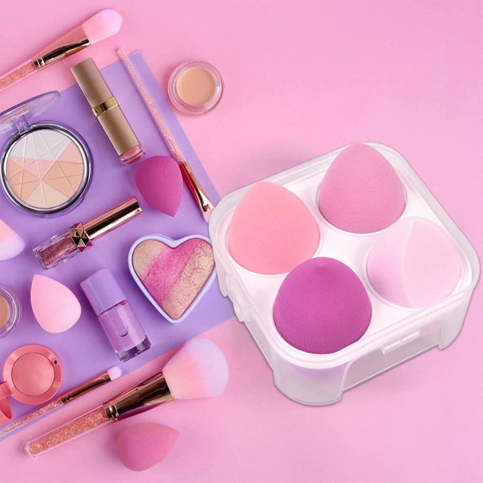 Set 4 bureti machiaj, pentru aplicarea fondului de ten, Blender, stil lacrima Top Choice 38538, cu cutie depozitare [5]