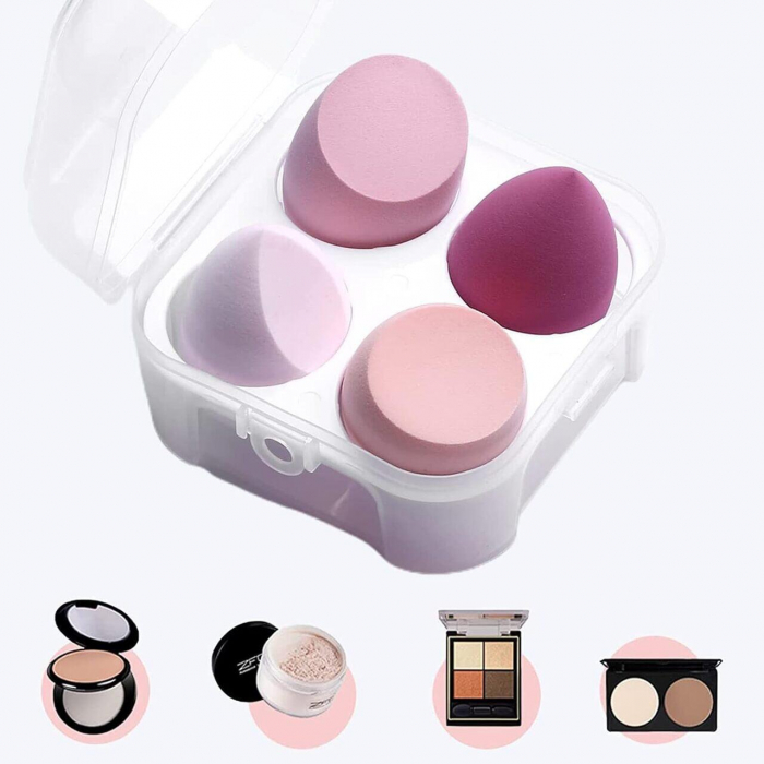 Set 4 bureti machiaj, pentru aplicarea fondului de ten, Blender, stil lacrima Top Choice 38538, cu cutie depozitare [3]