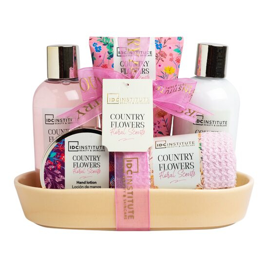 Set 5 produse de ingrijire Country Flower cu suport ceramic, IDC Institute 56232, 240 ml [1]