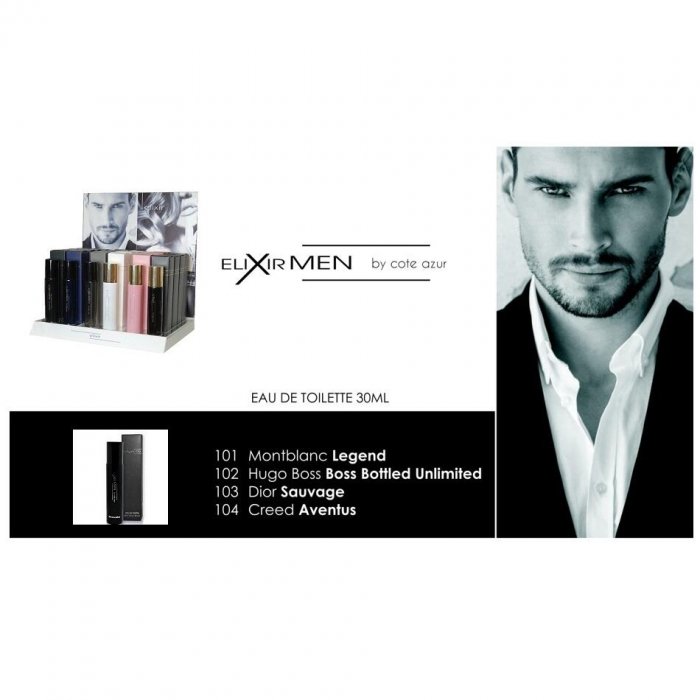 Set 7 Apa de toaleta Cote d'Azur, Elixir, Black, Barbati, 30ml Nr. 101 + 1 Tester GRATUIT [2]