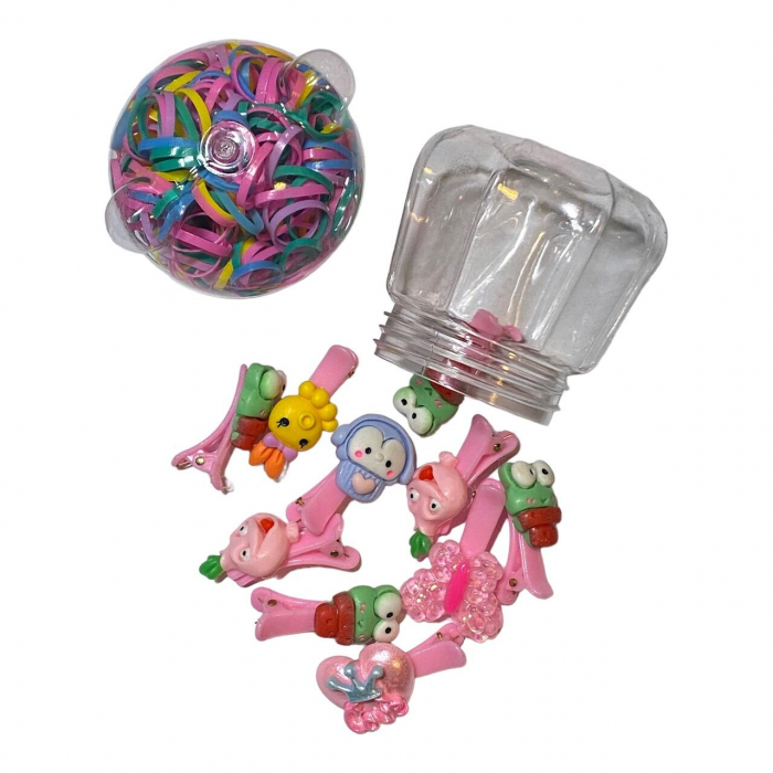 Set accesorii par copii, cu elastic par silicon colorat si clamute) [16]