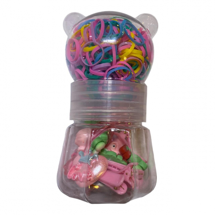 Set accesorii par copii, cu elastic par silicon colorat si clamute) [2]