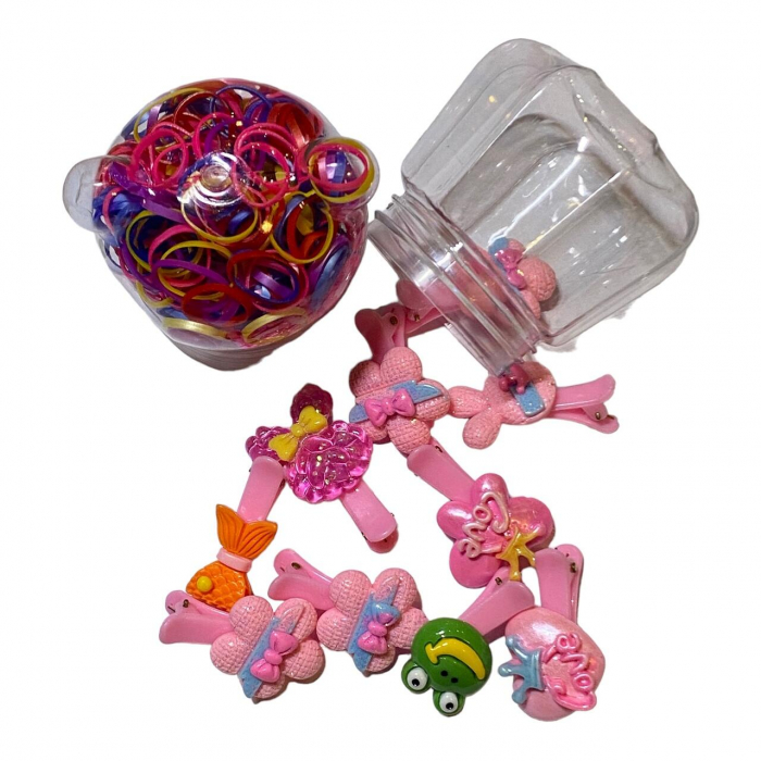 Set accesorii par copii, cu elastic par silicon colorat si clamute) [15]
